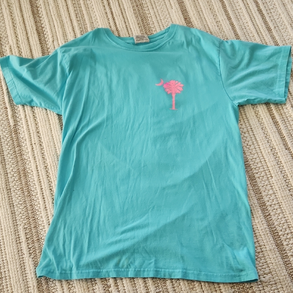 Women's Aqua T-Shirt with Pink Design